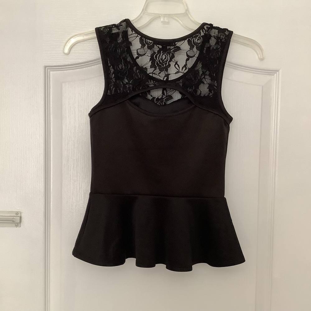 JUNIORS SLEEVELESS TOP BLOUSE - IRIS- BLACK - SIZE M - Picture 2 of 4